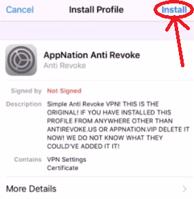 Install profile page of AntiRevoke