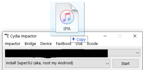 Drop IPA file to Cydia Impactor