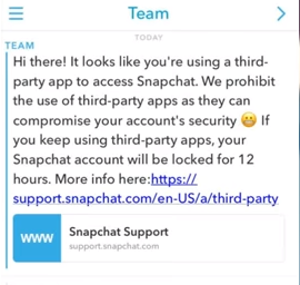 Snapchat Message to the Users
