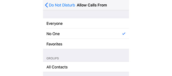 Do not disturb allow calls from no one