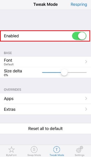 Change Fonts on iPhone using BytaFont 3 for iOS 11-11.4 Beta 4 - Enable Tweak Mode