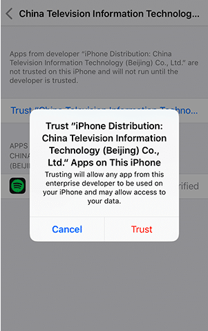 Click on Trust App to proceed