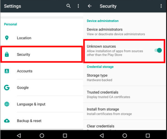 Enable Unknown Sources - Android