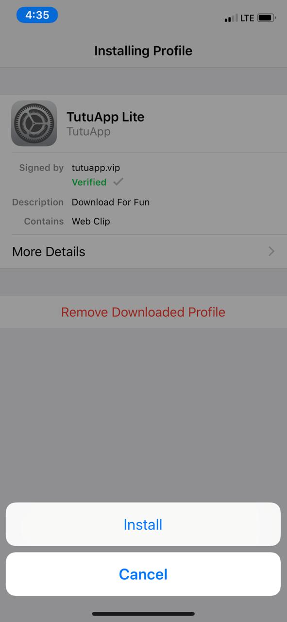 Tap on Install TuTu App Lite on iPhone/iPad