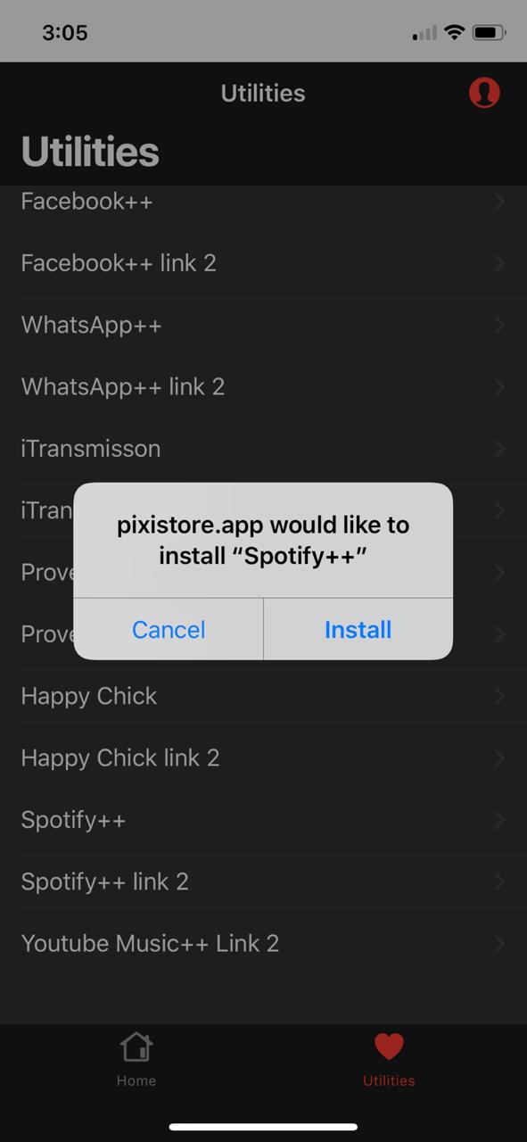 PixiStore App Installing Spotify++