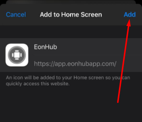 Add Home Screen - EonHub App Install on iOS