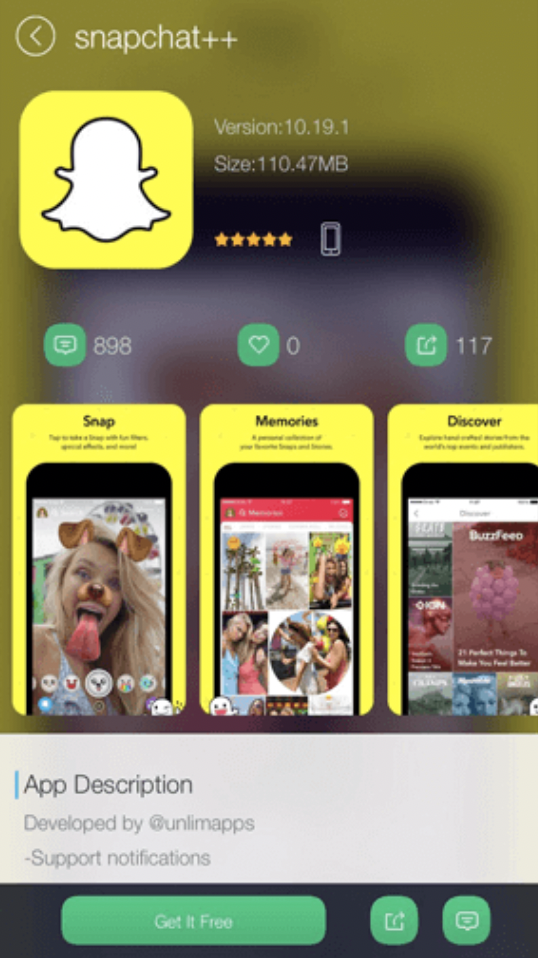 Search SnapChat++ on iOS